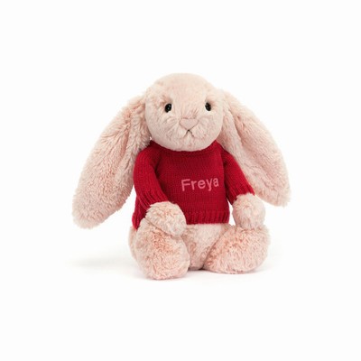 Jellycat Bashful Blush Bunny with Red Jumper New Zealand | GAEZH5624